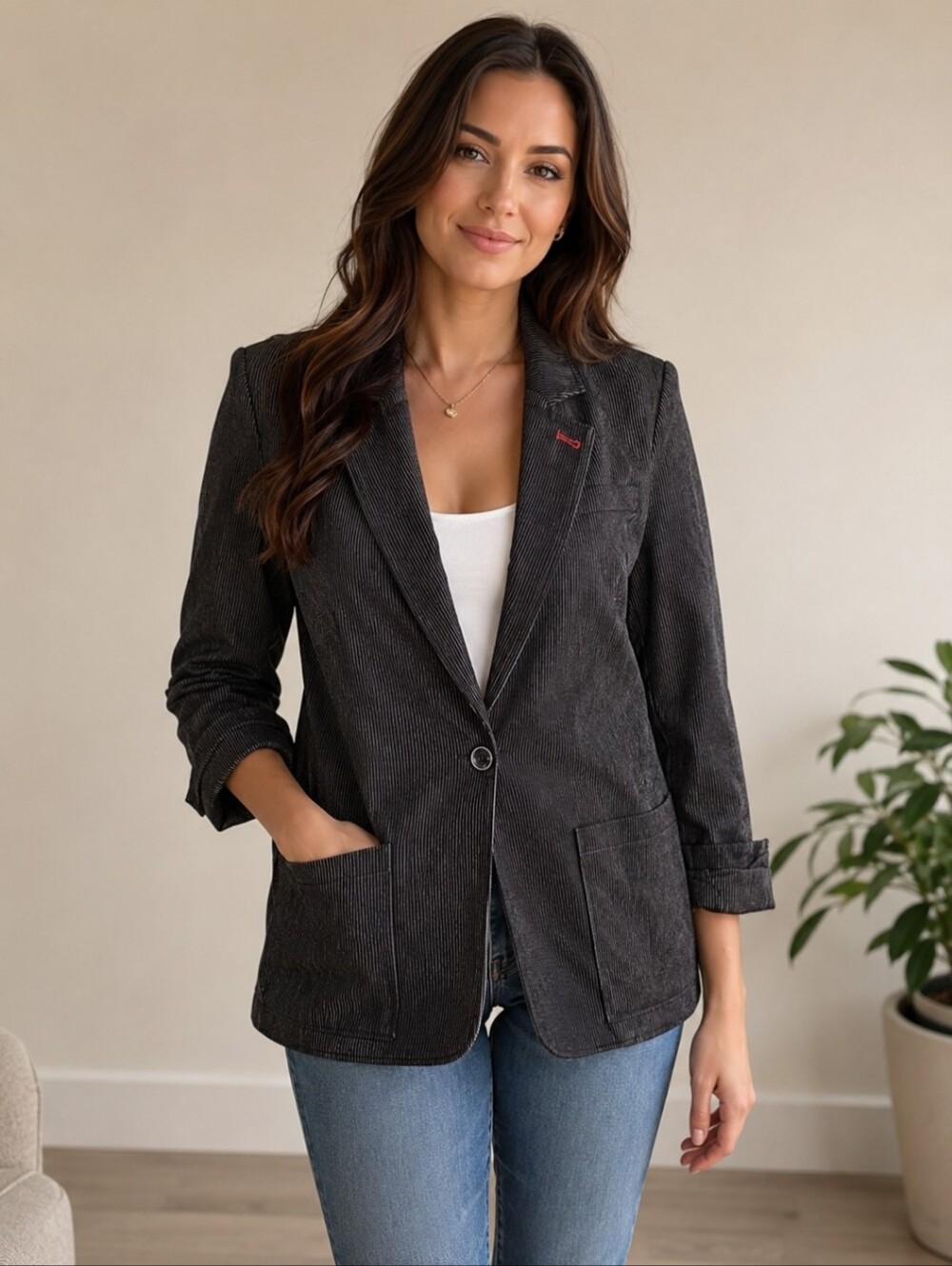 Tommy Hilfiger NWT charcoal Micro Stripes One Button Blazer Size 8